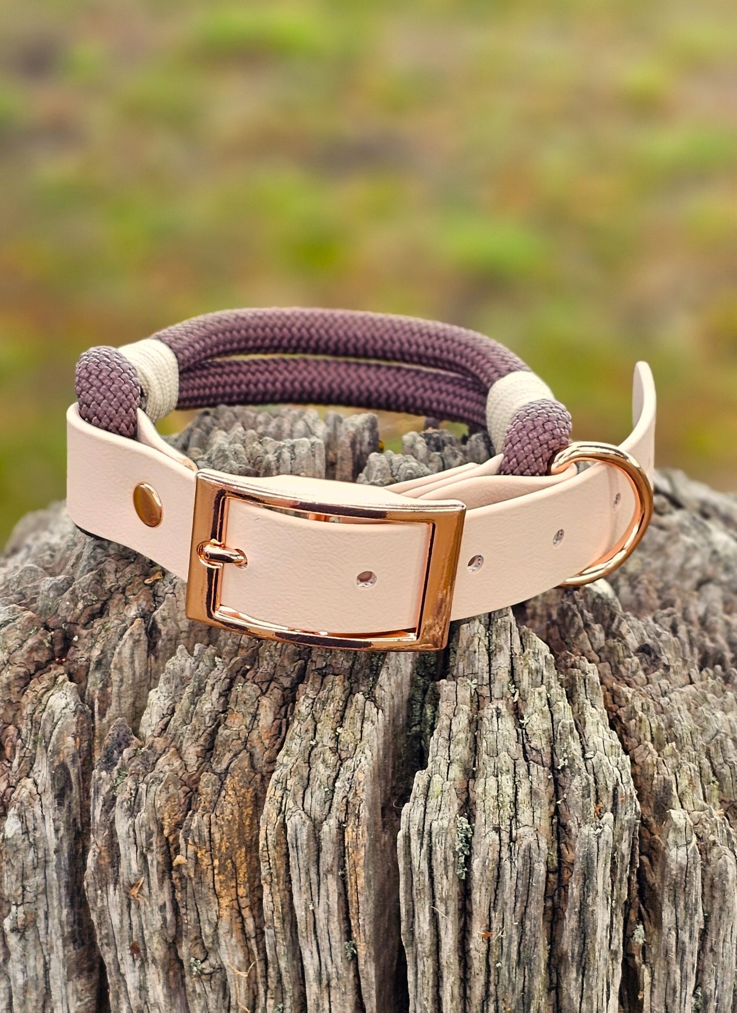 Dark Brown & Powder Pearl - Classic Rope Dog Collar
