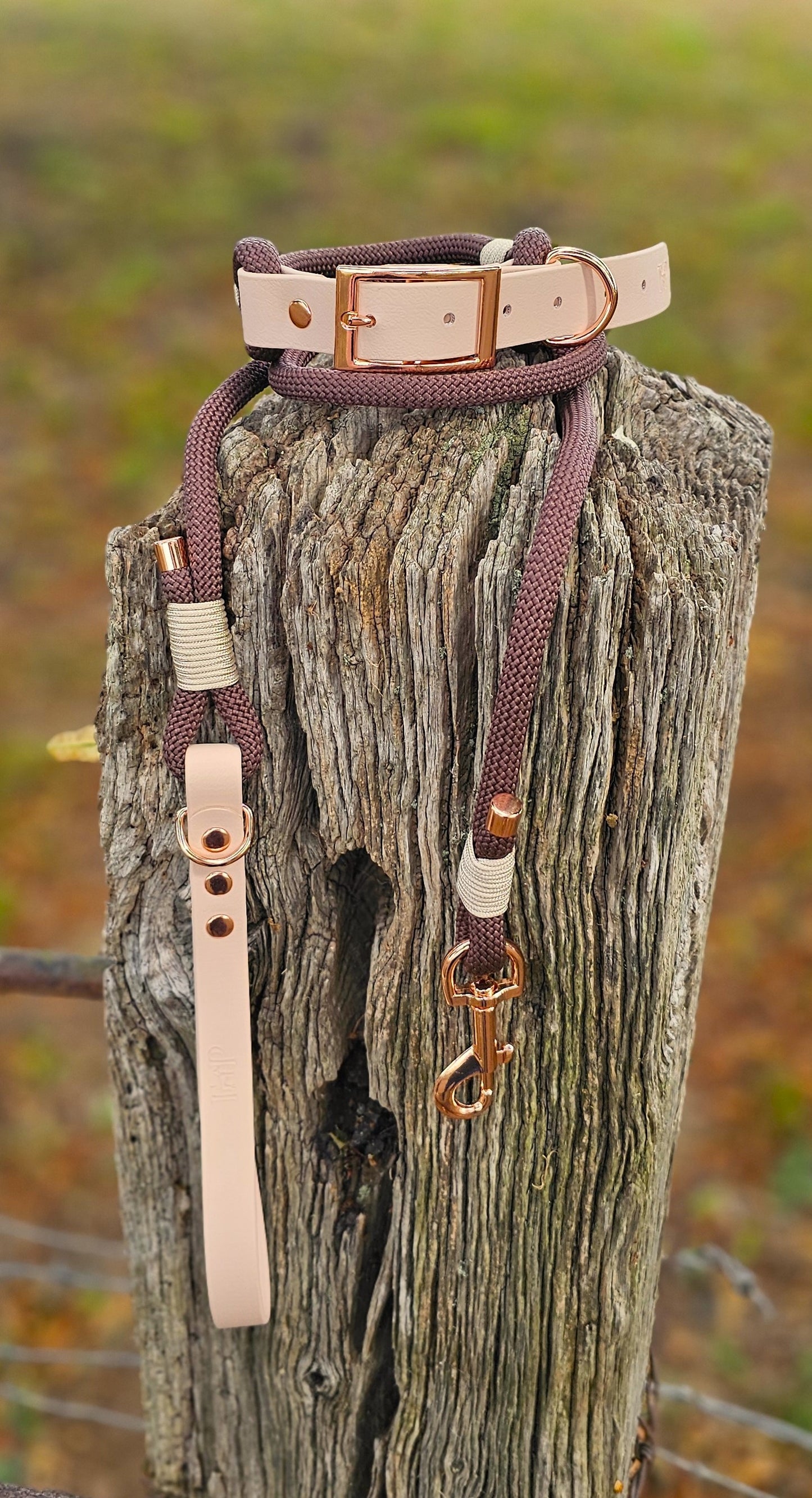Dark Brown & Powder Pearl - Classic Rope Dog Lead