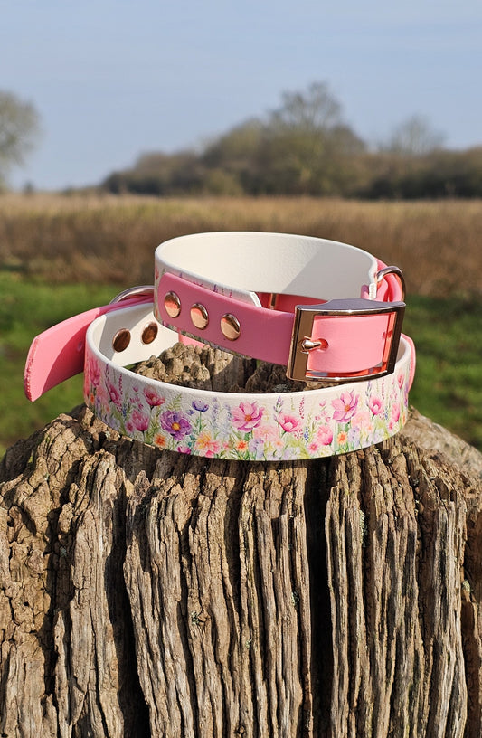 Pink Blossom - Printed Waterproof BioThane© Dog Collar