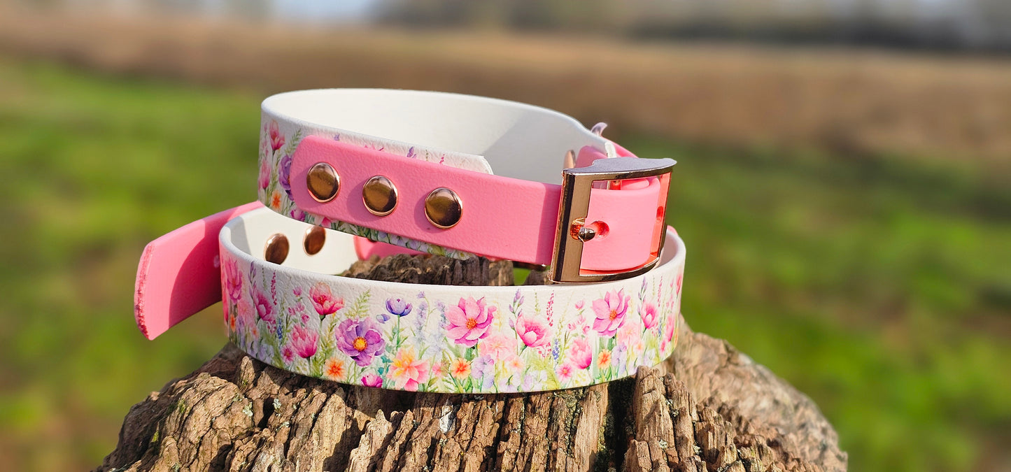 Pink Blossom - Printed Waterproof BioThane© Dog Collar