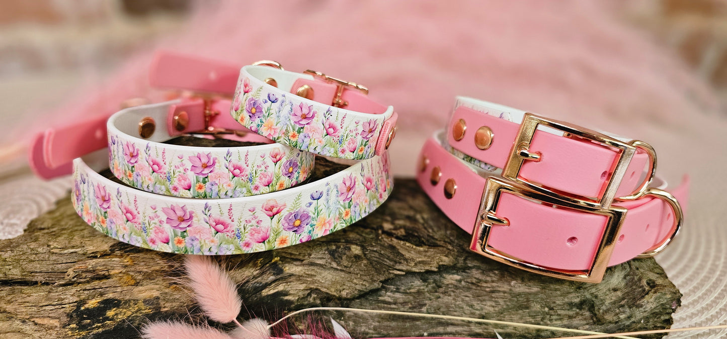 Pink Blossom - Printed Waterproof BioThane© Dog Collar