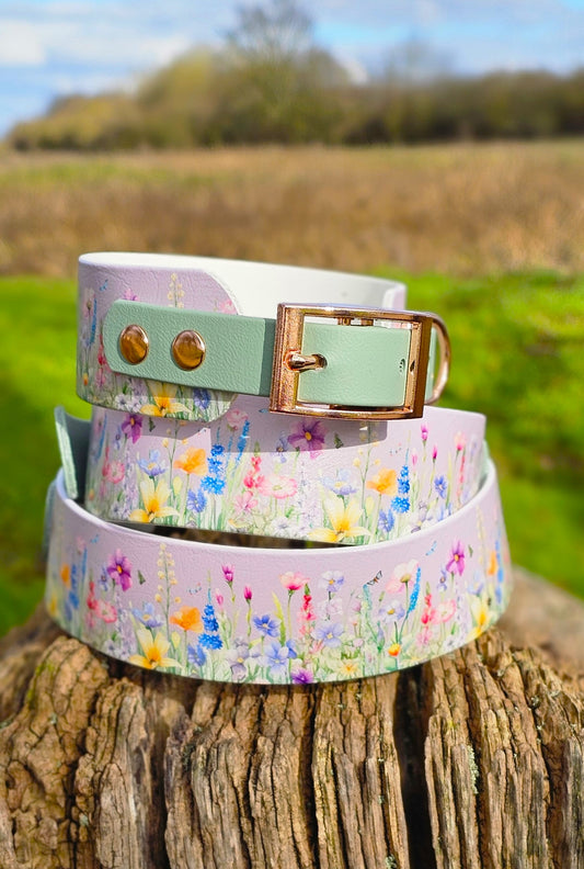 Wildflower Meadow  - Printed Waterproof BioThane® Sighthound Collar / wide-fit Dog Collar