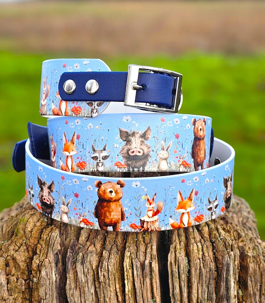 Forest Friends - Printed Waterproof BioThane® Sighthound Collar / wide-fit Dog Collar