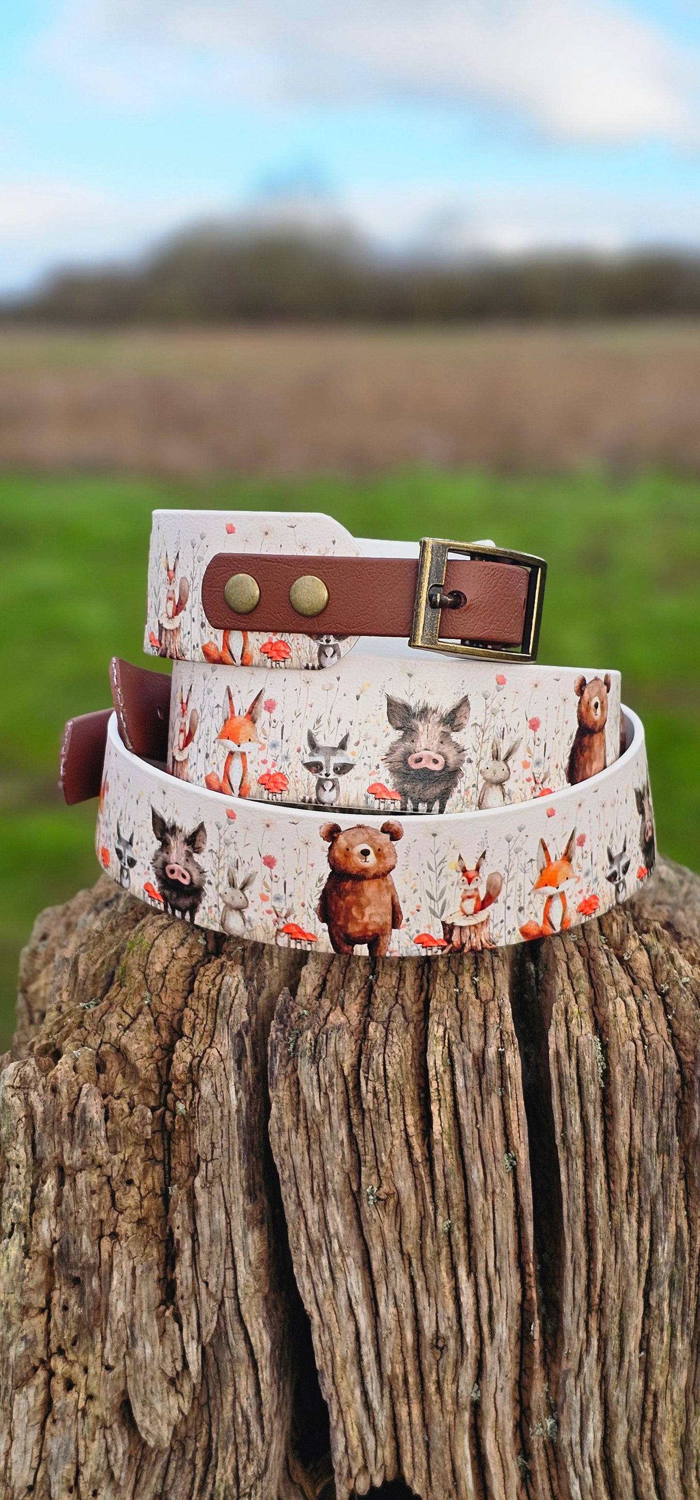Hello Woodland - Printed Waterproof BioThane© wide-fit Dog Collar
