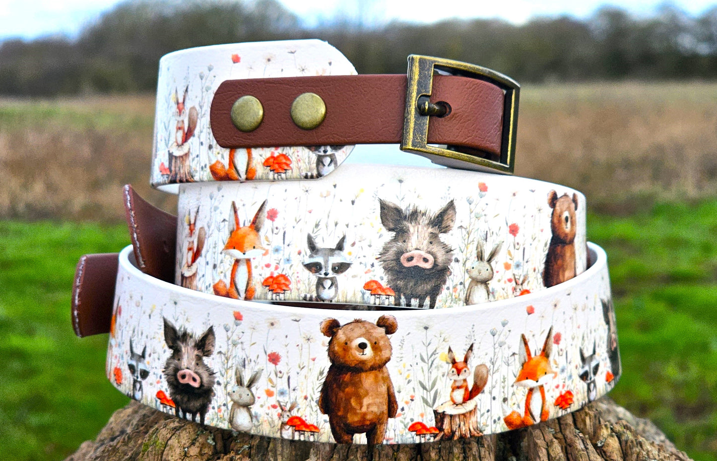 Hello Woodland - Printed Waterproof BioThane© wide-fit Dog Collar
