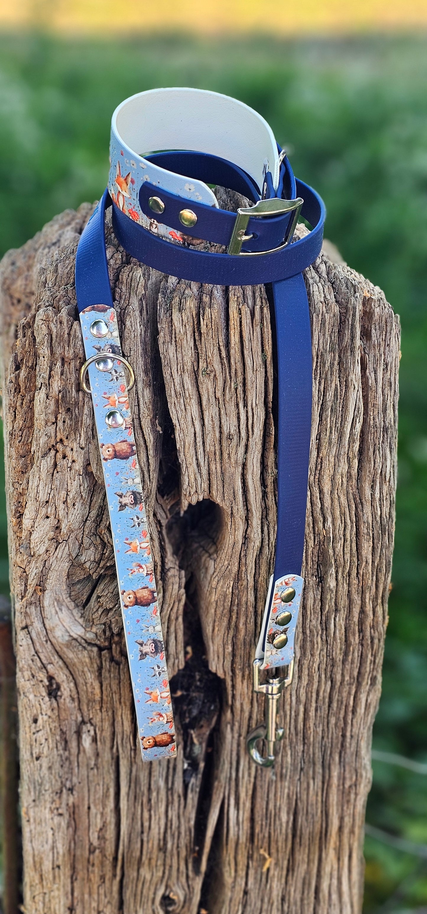 Forest Friends - Printed Waterproof BioThane® Sighthound Collar / wide-fit Dog Collar