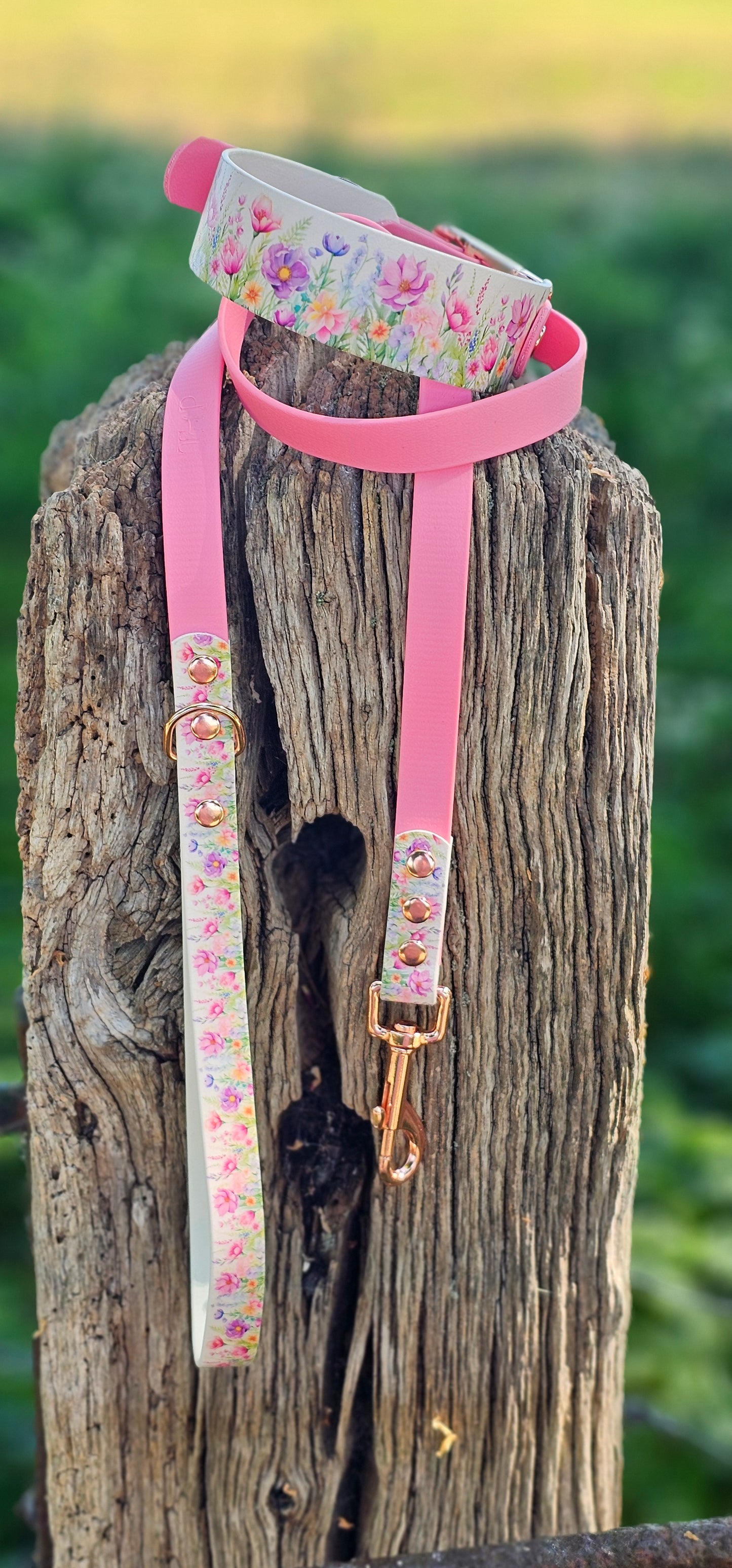 Pink Blossom - Printed Waterproof BioThane® Sighthound Collar / wide-fit Dog Collar