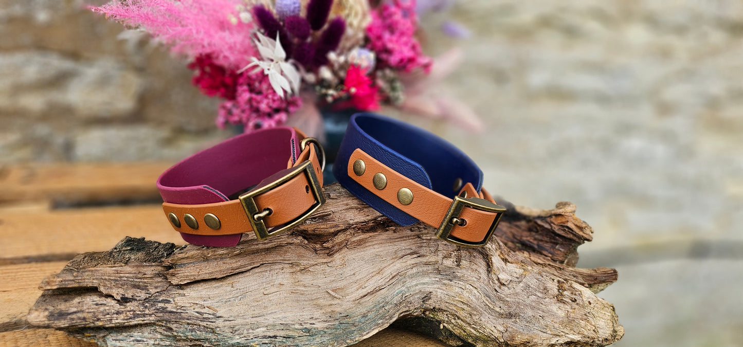 Waterproof BioThane© two-coloured Sighthound wide-fit Dog Collar - Design Your Own