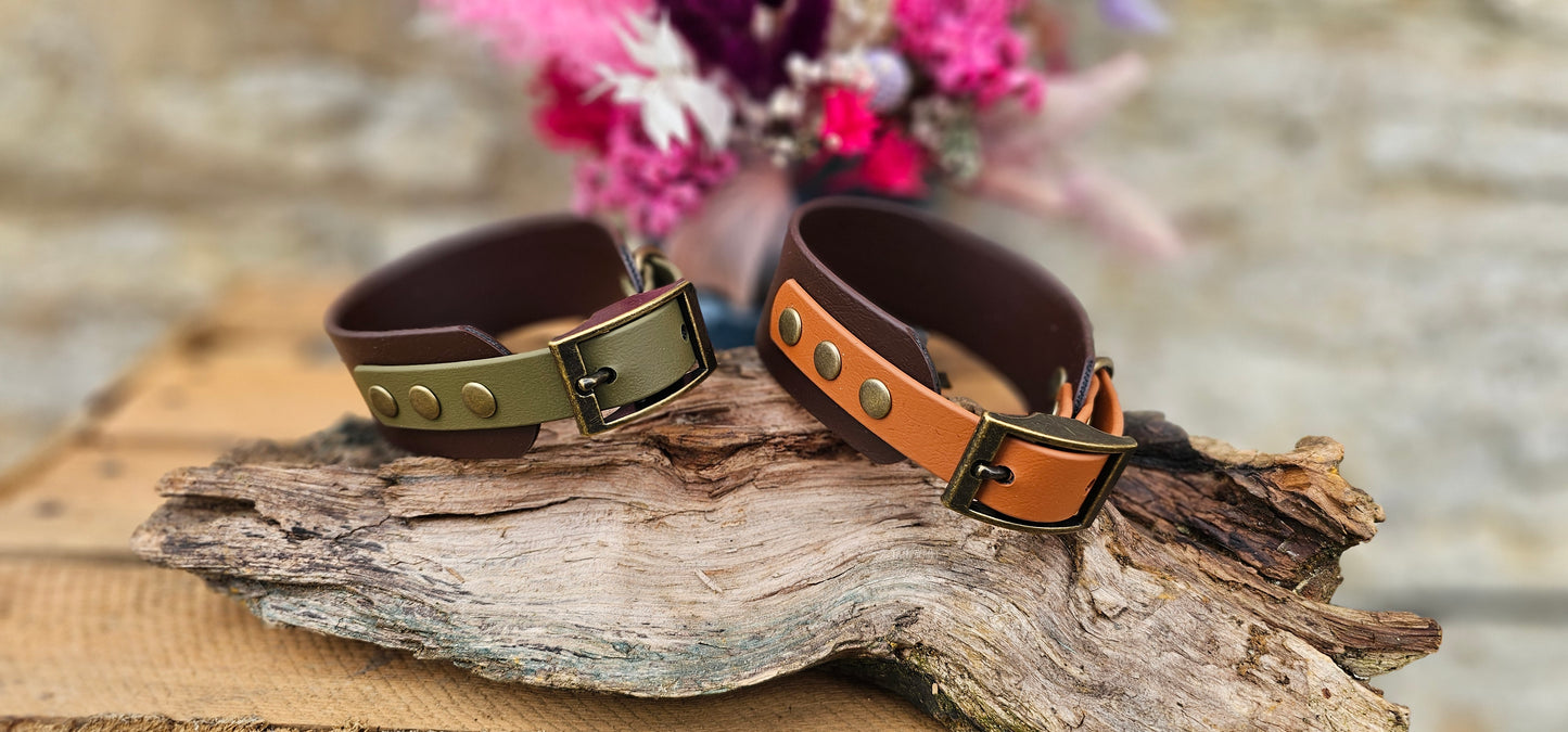 Waterproof BioThane© two-coloured Sighthound wide-fit Dog Collar - Design Your Own