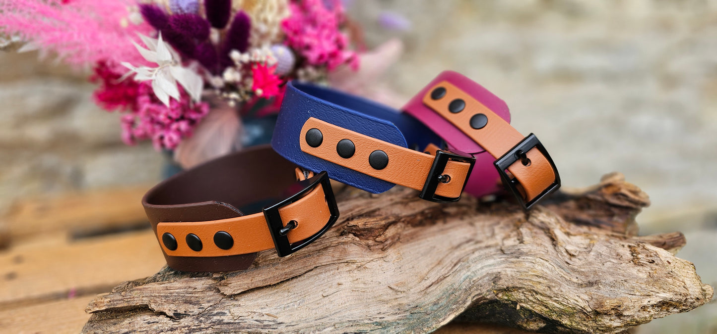 Waterproof BioThane© two-coloured Sighthound wide-fit Dog Collar - Design Your Own