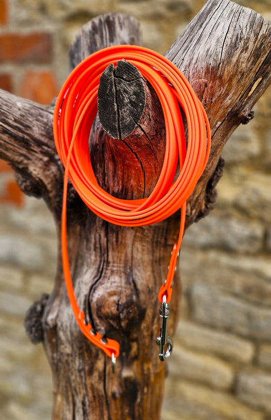 Neon Orange - Classic Waterproof Webbing Dog Long Line Lead