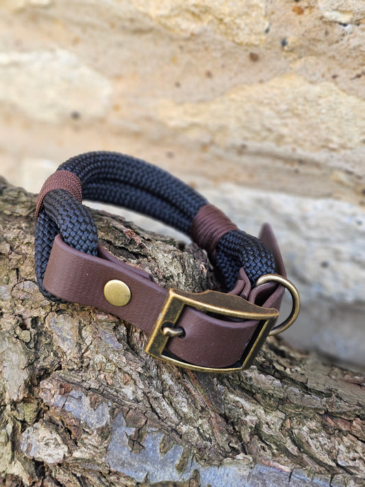 Black & Dark Brown - Classic Rope Dog Collar