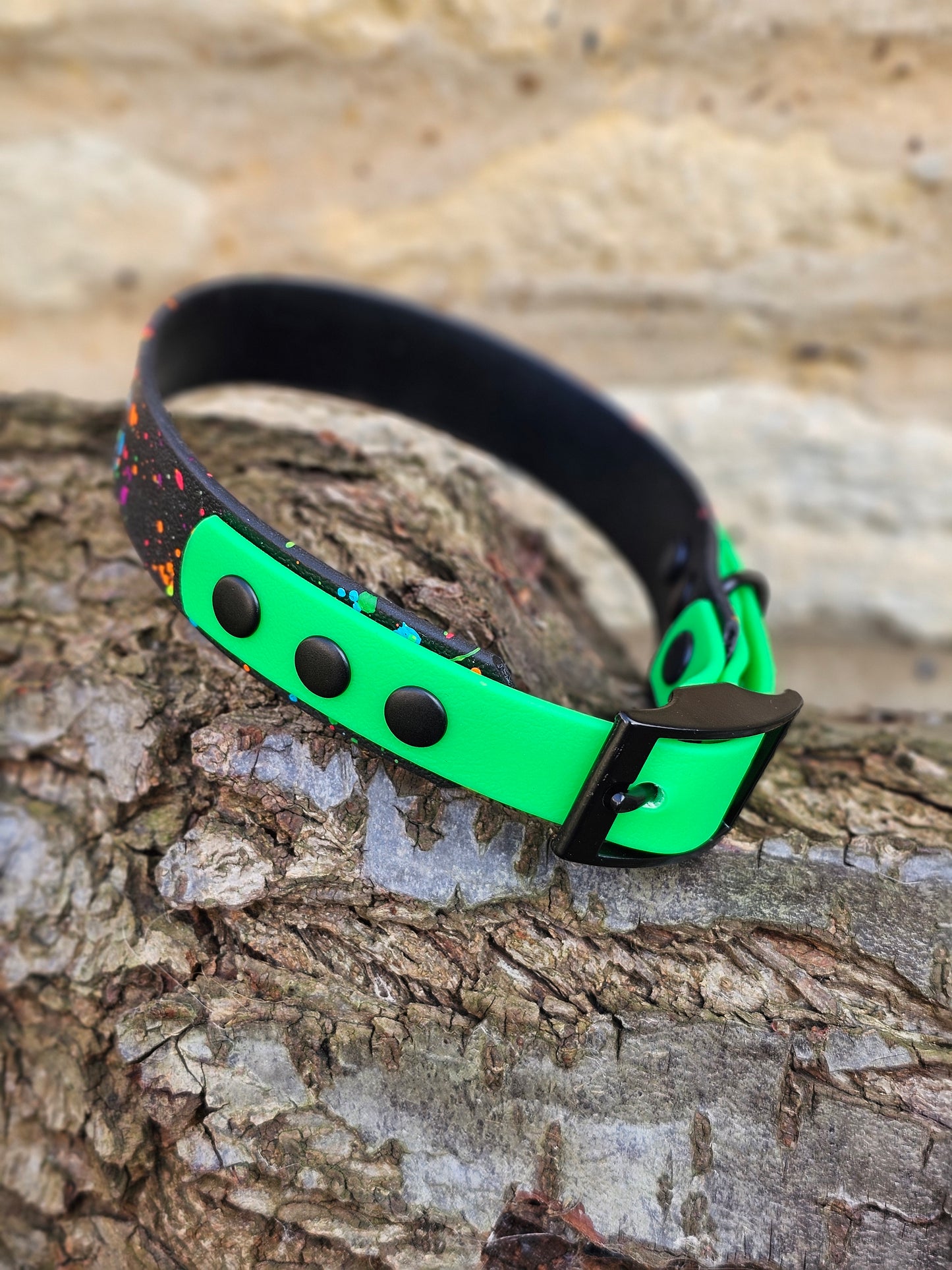 Neon Green - Waterproof BioThane© Splatter Dog Collar - Neon Collection