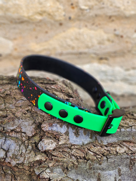 Neon Green - Waterproof BioThane© Splatter Dog Collar - Neon Collection