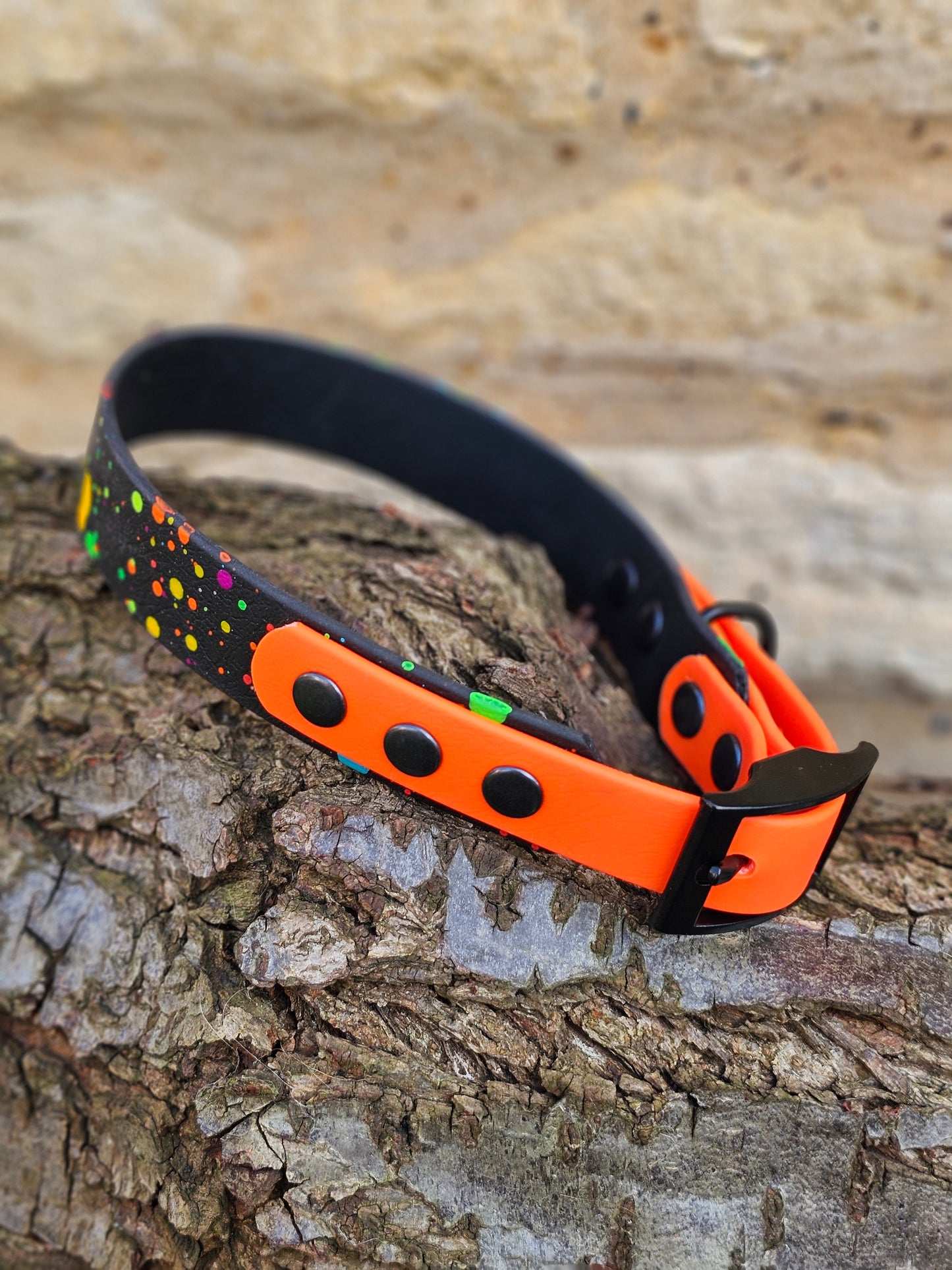 Neon Orange - Waterproof BioThane© Splatter Dog Collar - Neon Collection