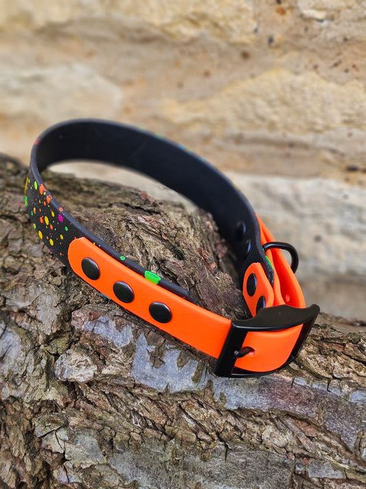 Neon Orange - Waterproof BioThane© Splatter Dog Collar - Neon Collection