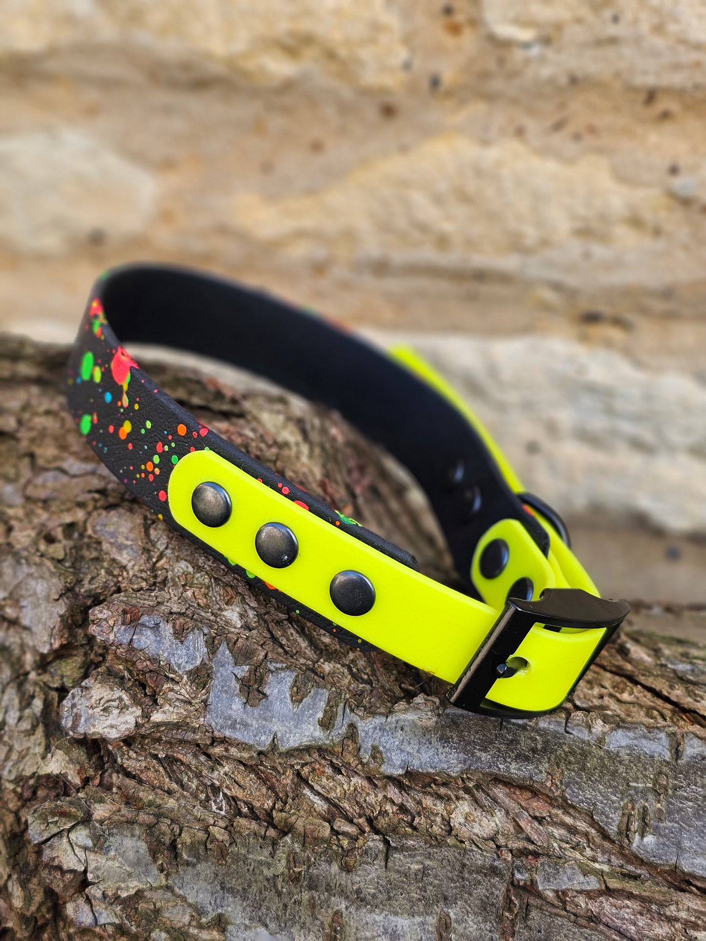 Neon Yellow - Waterproof BioThane© Splatter Dog Collar - Neon Collection