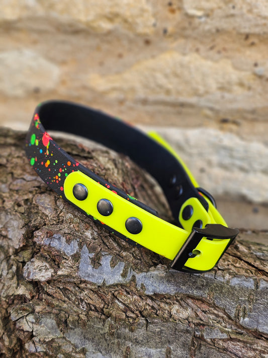 Neon Yellow - Waterproof BioThane© Splatter Dog Collar - Neon Collection