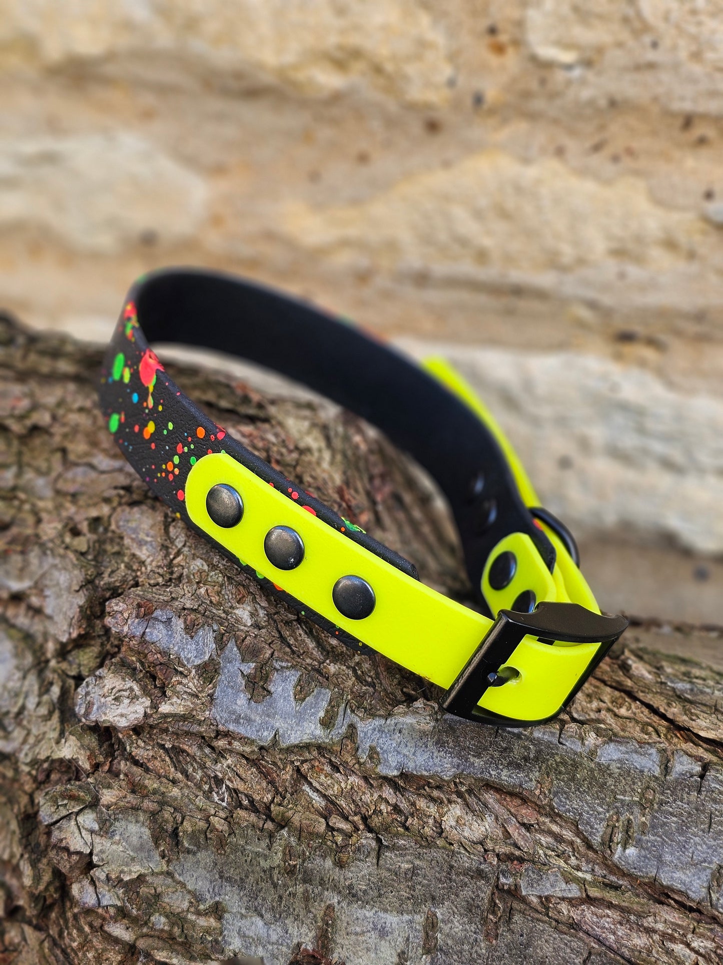 Neon Yellow - Waterproof BioThane© Splatter Dog Collar - Neon Collection