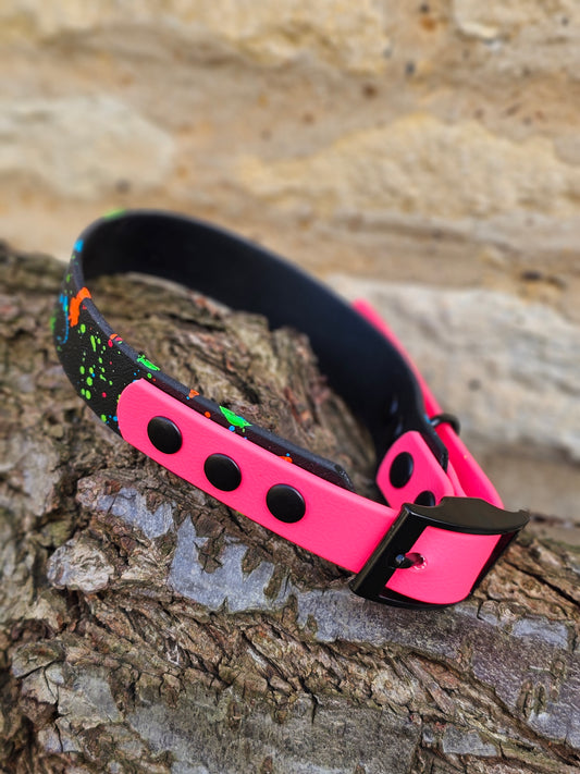 Neon Pink - Waterproof BioThane© Splatter Dog Collar - Neon Collection