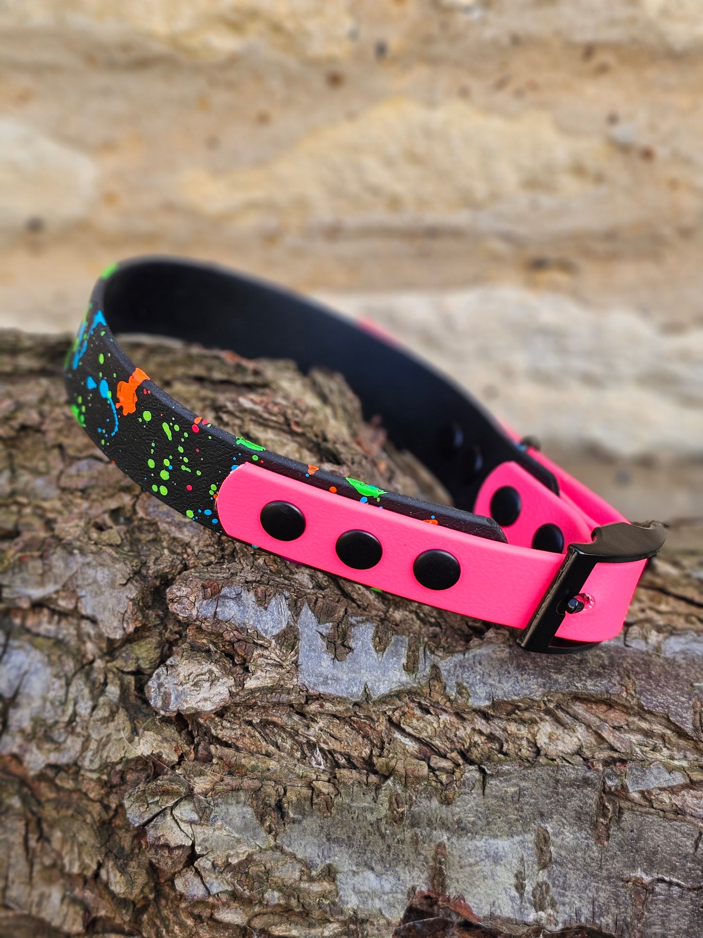 Neon Pink - Waterproof BioThane© Splatter Dog Collar - Neon Collection
