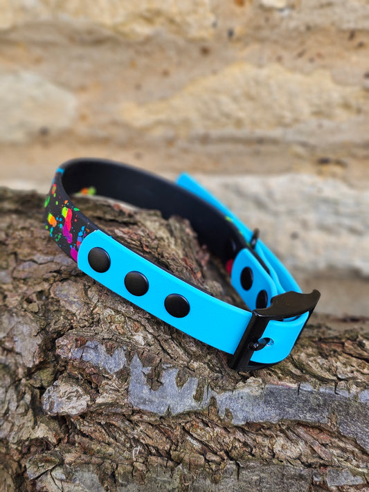 Neon Blue - Waterproof BioThane© Splatter Dog Collar - Neon Collection