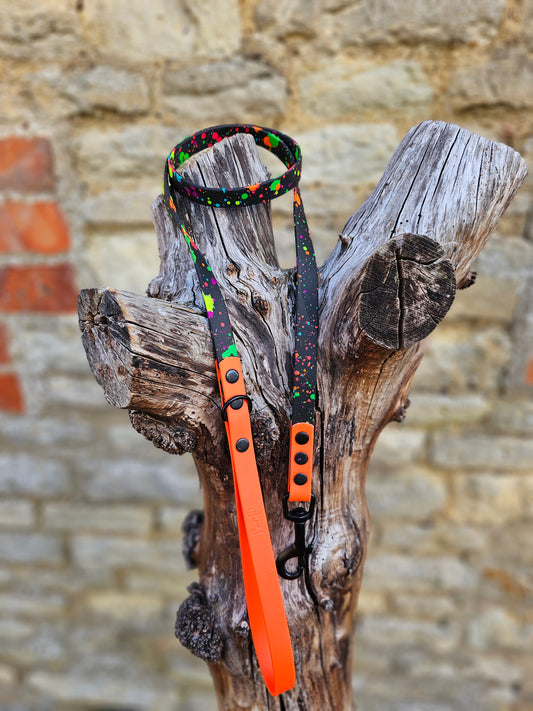 Neon Orange - Waterproof BioThane© Splatter Dog Lead - Neon Collection