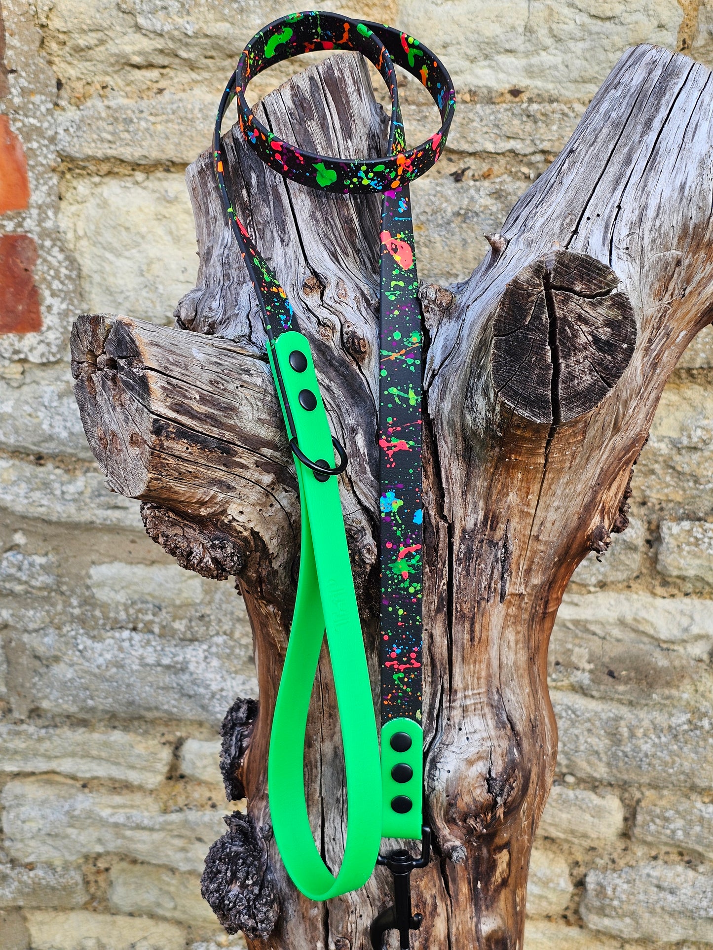 Neon Green - Waterproof BioThane© Splatter Dog Lead - Neon Collection