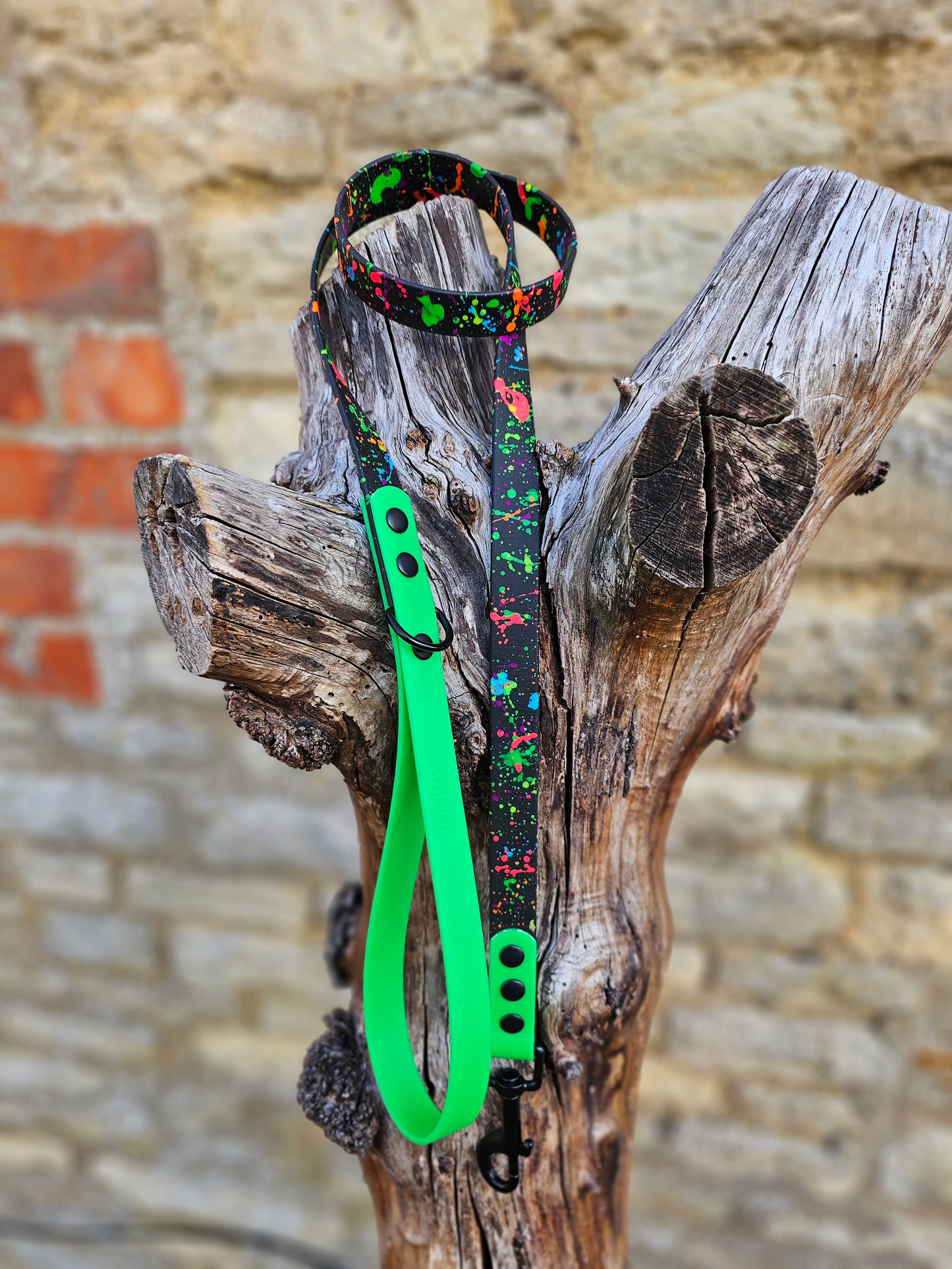 Neon Green - Waterproof BioThane© Splatter Dog Lead - Neon Collection