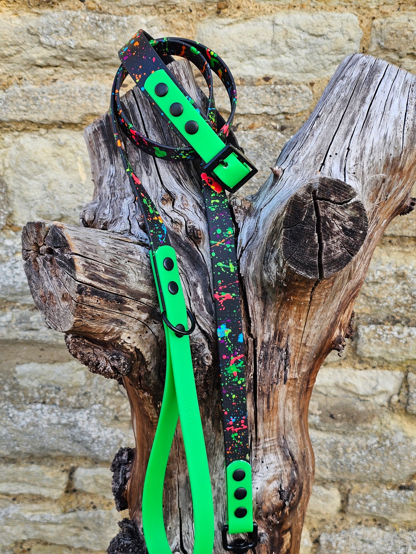 Neon Green - Waterproof BioThane© Splatter Dog Collar - Neon Collection