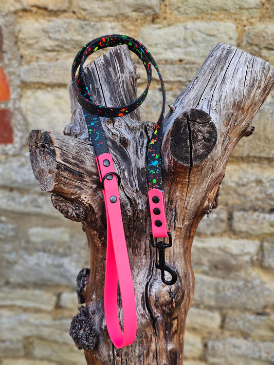 Neon Pink - Waterproof BioThane© Splatter Dog Lead - Neon Collection