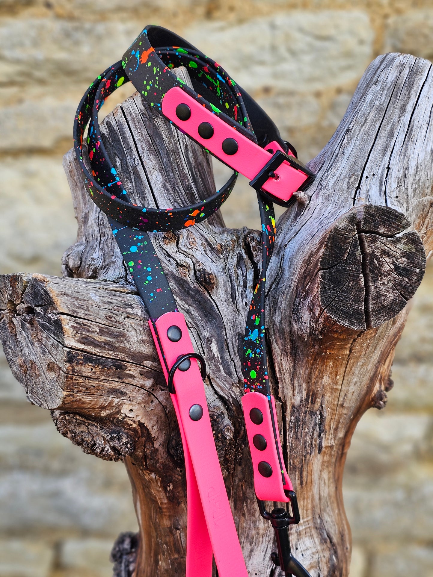 Neon Pink - Waterproof BioThane© Splatter Dog Lead - Neon Collection