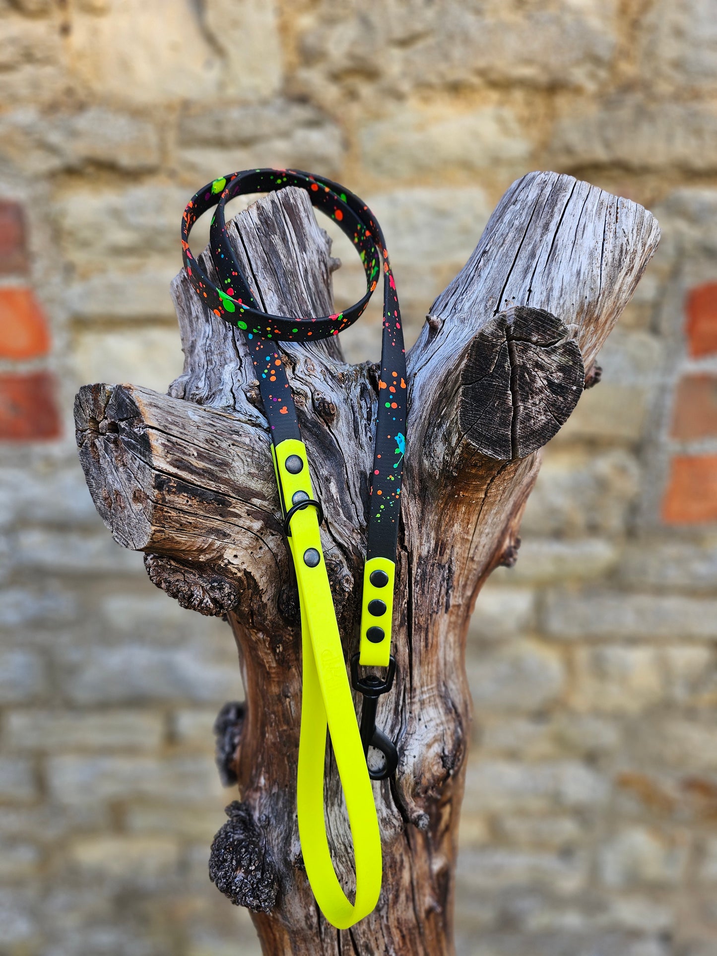 Neon Yellow - Waterproof BioThane© Splatter Dog Lead - Neon Collection