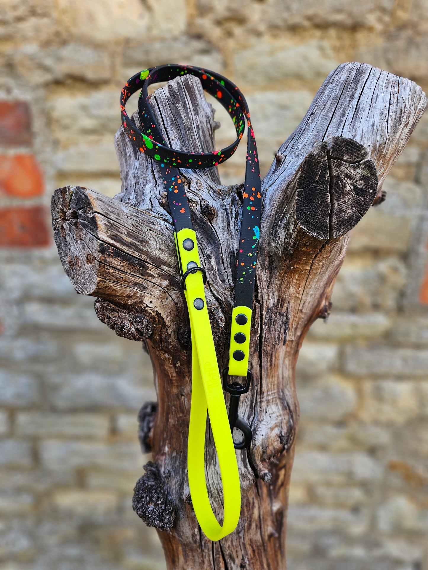 Neon Yellow - Waterproof BioThane© Splatter Dog Lead - Neon Collection