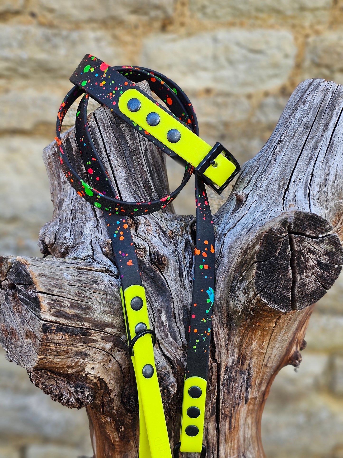 Neon Yellow - Waterproof BioThane© Splatter Dog Lead - Neon Collection