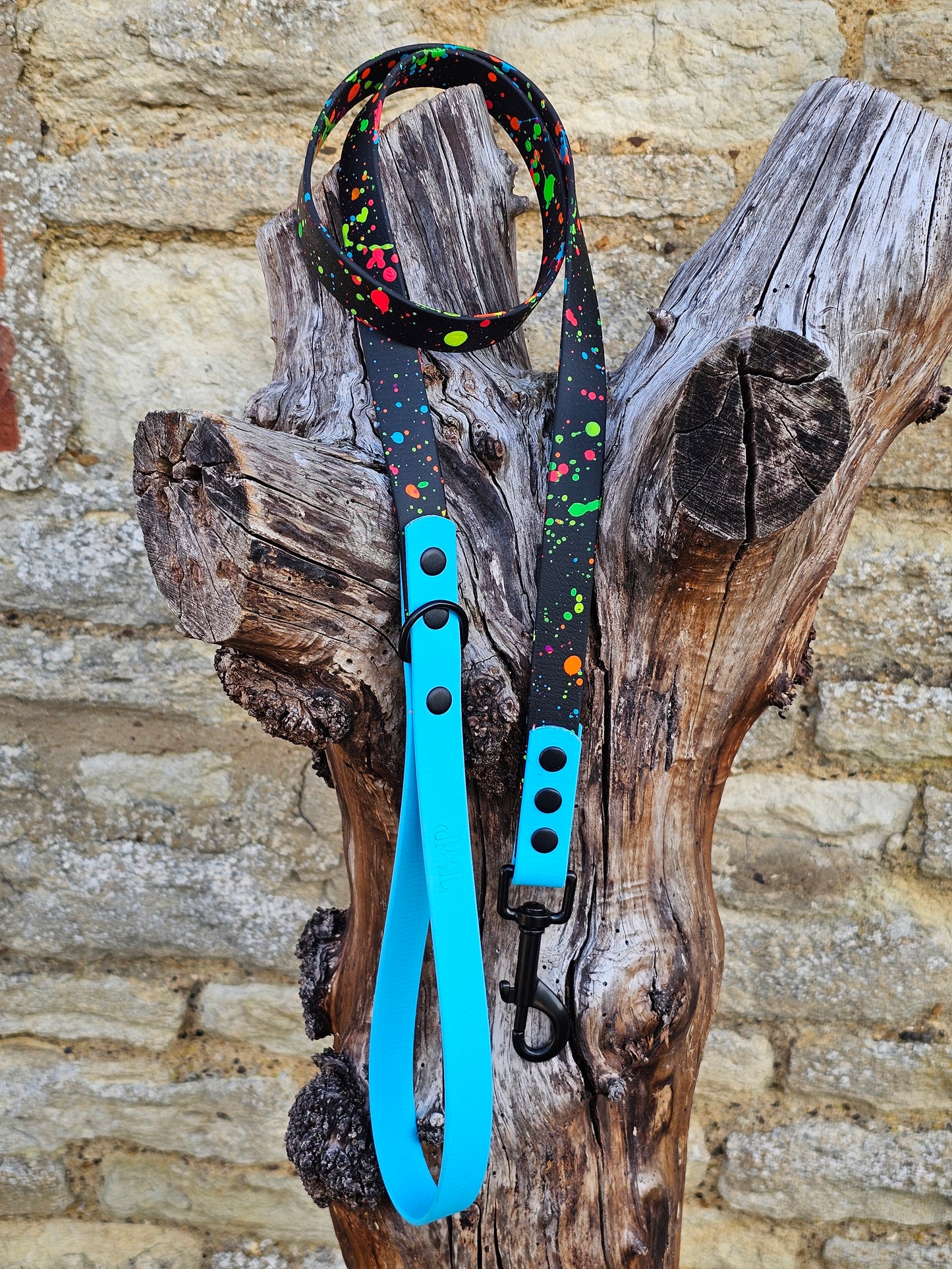 Neon Blue - Waterproof BioThane© Splatter Dog Lead - Neon Collection