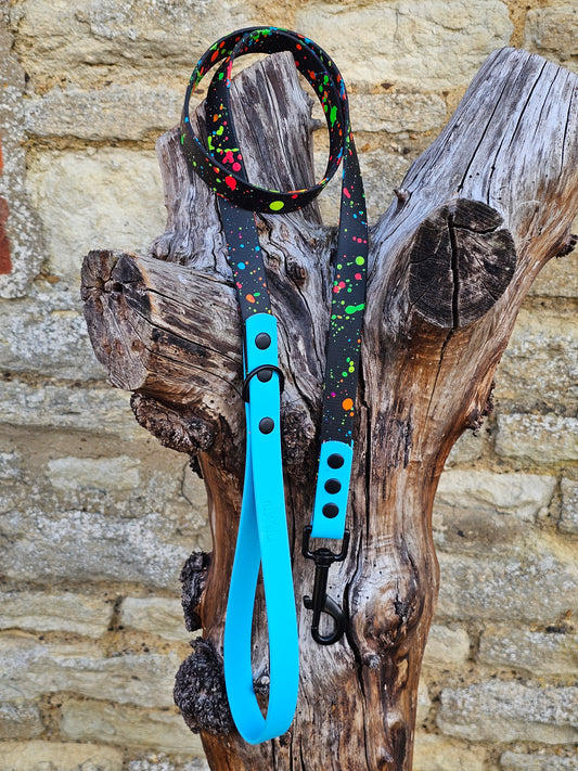 Neon Blue - Waterproof BioThane© Splatter Dog Lead - Neon Collection