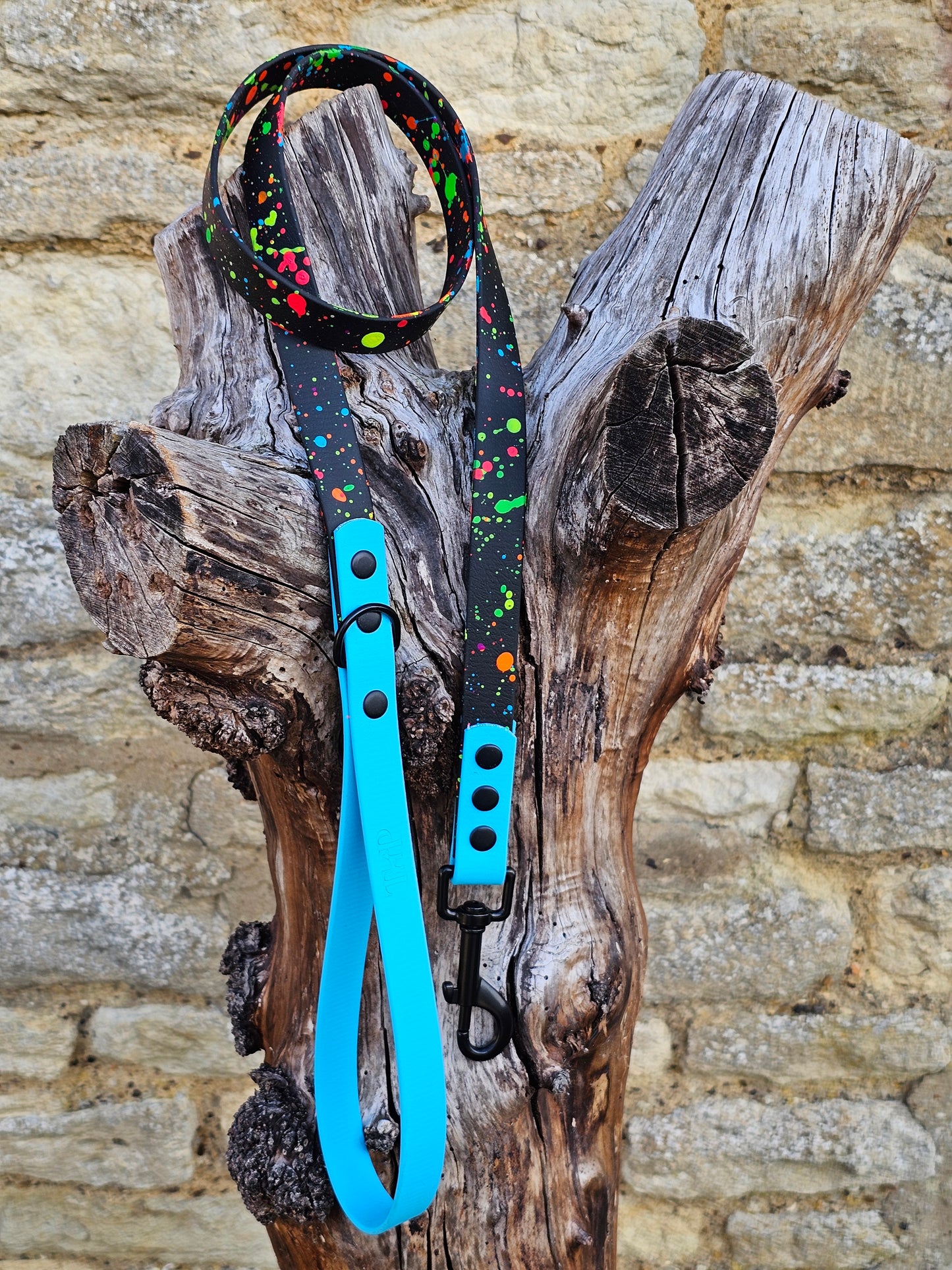 Neon Blue - Waterproof BioThane© Splatter Dog Lead - Neon Collection