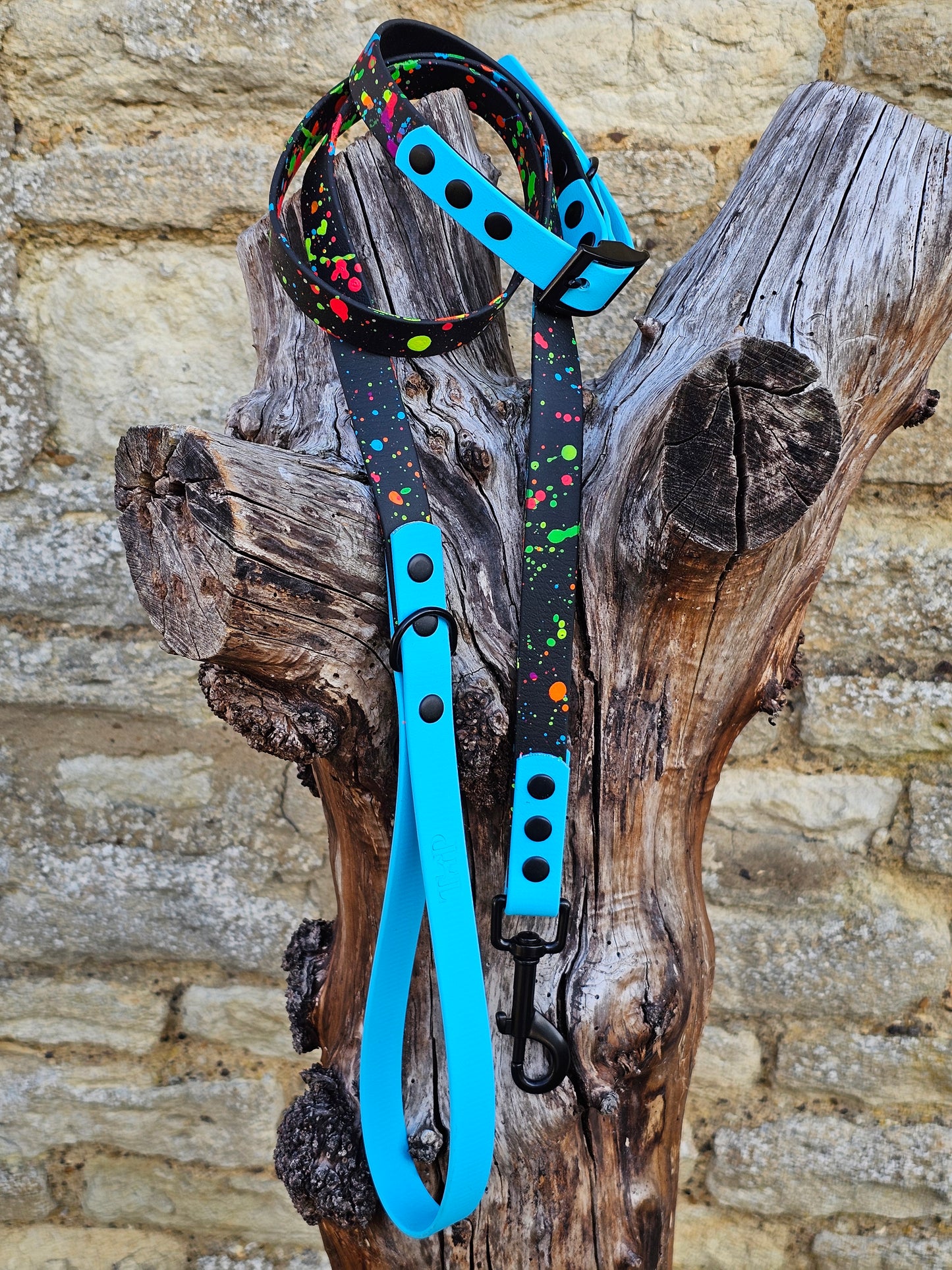 Neon Blue - Waterproof BioThane© Splatter Dog Lead - Neon Collection