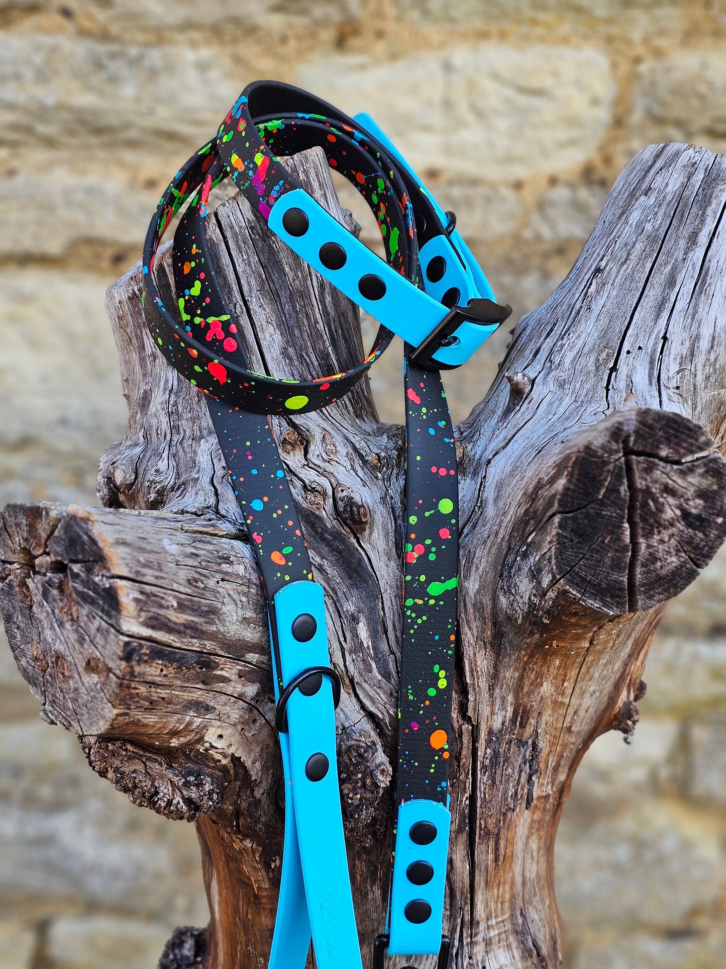 Neon Blue - Waterproof BioThane© Splatter Dog Collar - Neon Collection