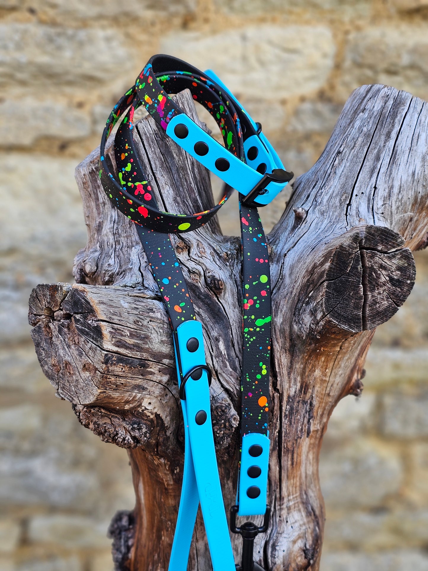Neon Blue - Waterproof BioThane© Splatter Dog Collar - Neon Collection