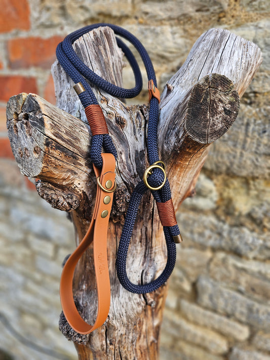 Navy & Tan - Classic Rope Slip Lead / Figure 8 Dog Lead