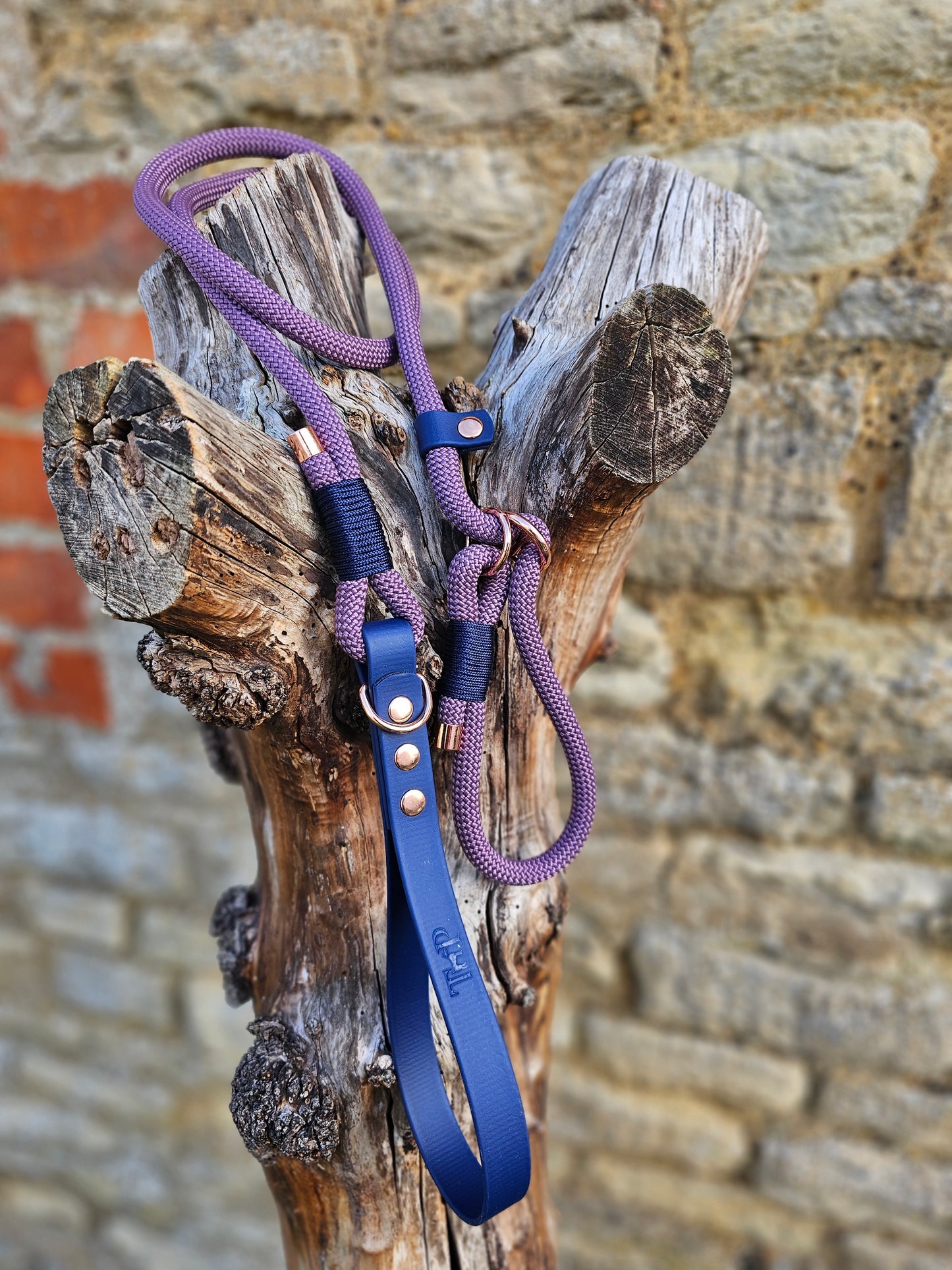Mauve & Navy - Classic Rope Slip Lead / Figure 8 Dog Lead