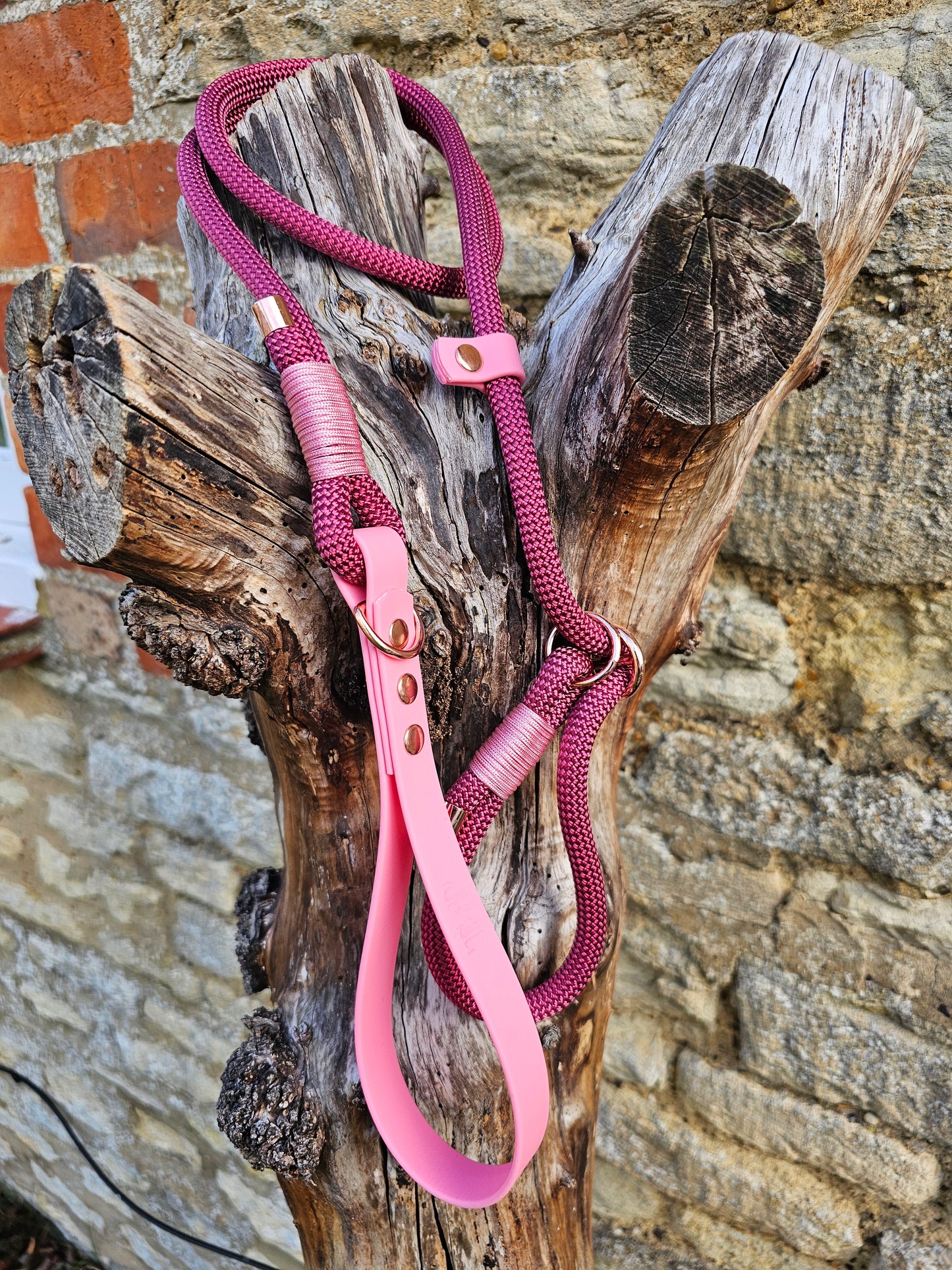 Burgundy & Baby Pink - Classic Rope Slip Lead / Figure 8 Dog Lead