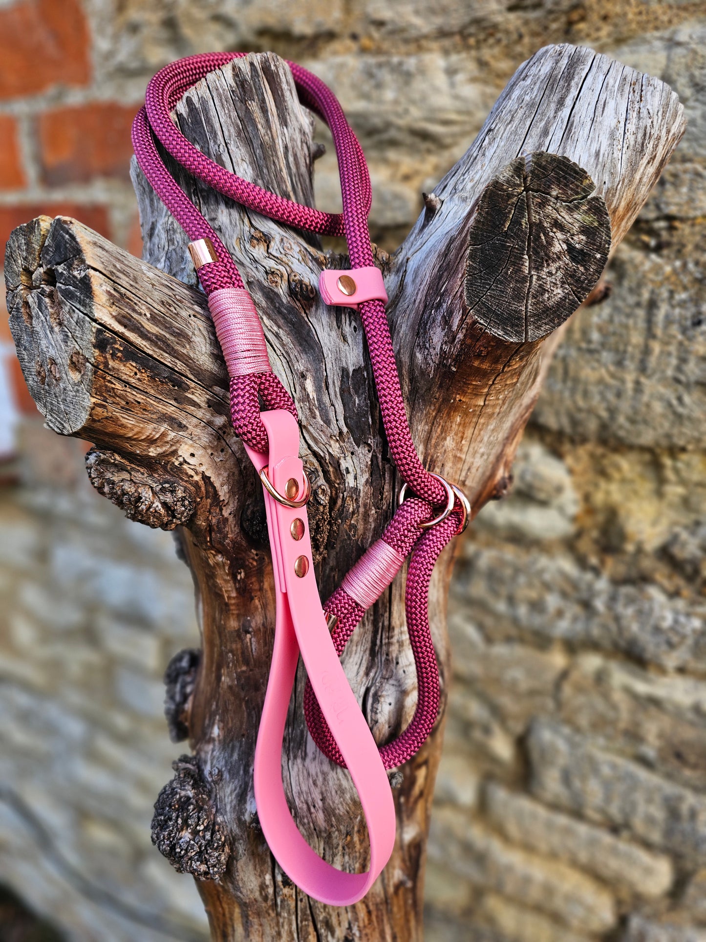 Burgundy & Baby Pink - Classic Rope Slip Lead / Figure 8 Dog Lead