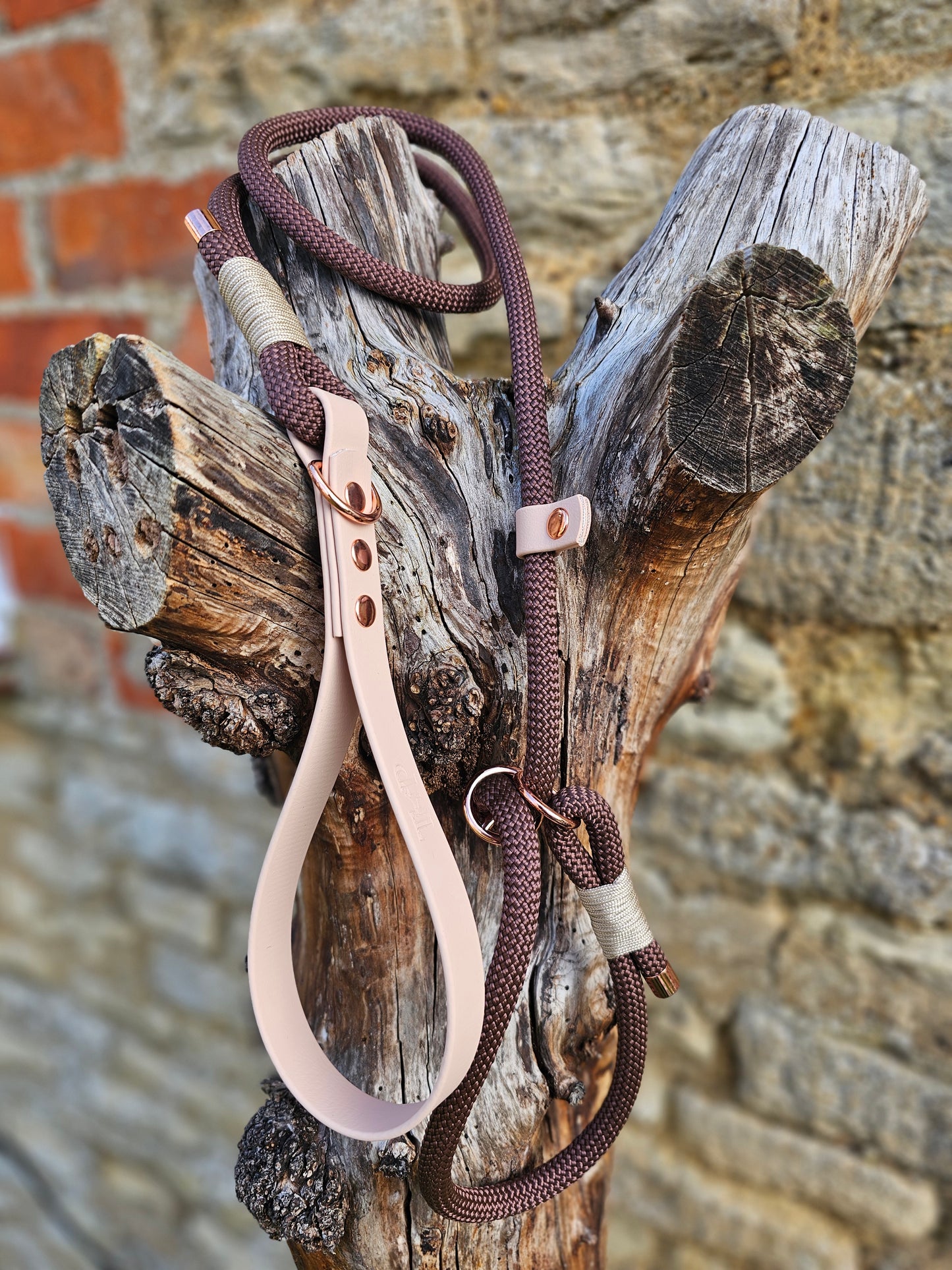 Dark Brown & Powder Pearl - Classic Rope Slip Lead / Figure 8 Dog Lead