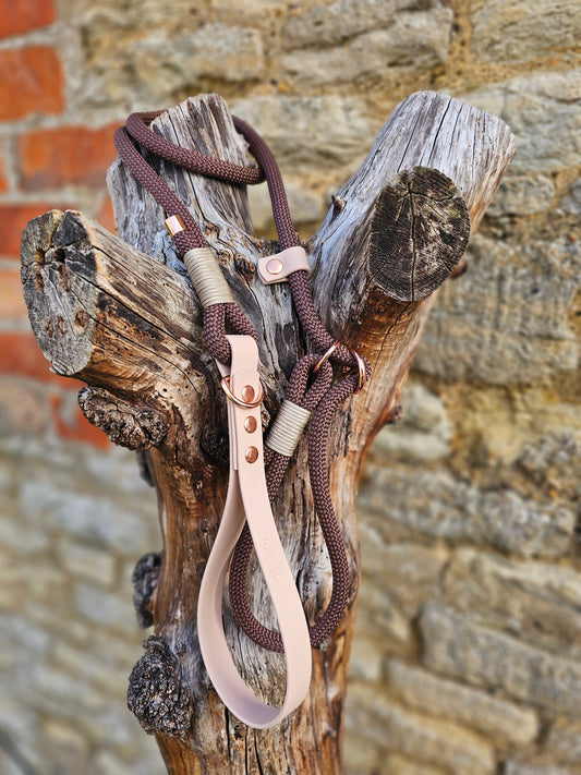 Dark Brown & Powder Pearl - Classic Rope Slip Lead / Figure 8 Dog Lead