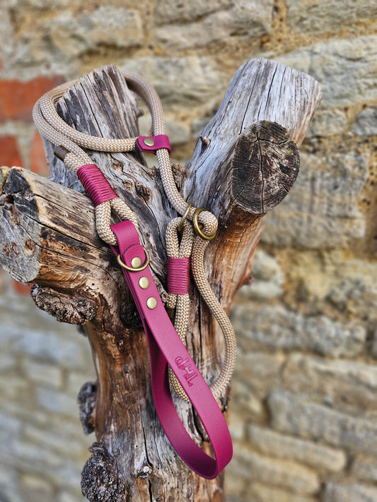 Sand & Burgundy - Classic Rope Slip Lead / Figure 8 Dog Lead