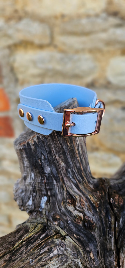 Baby Blue - Waterproof BioThane® Sighthound Collar / wide-fit Dog Collar