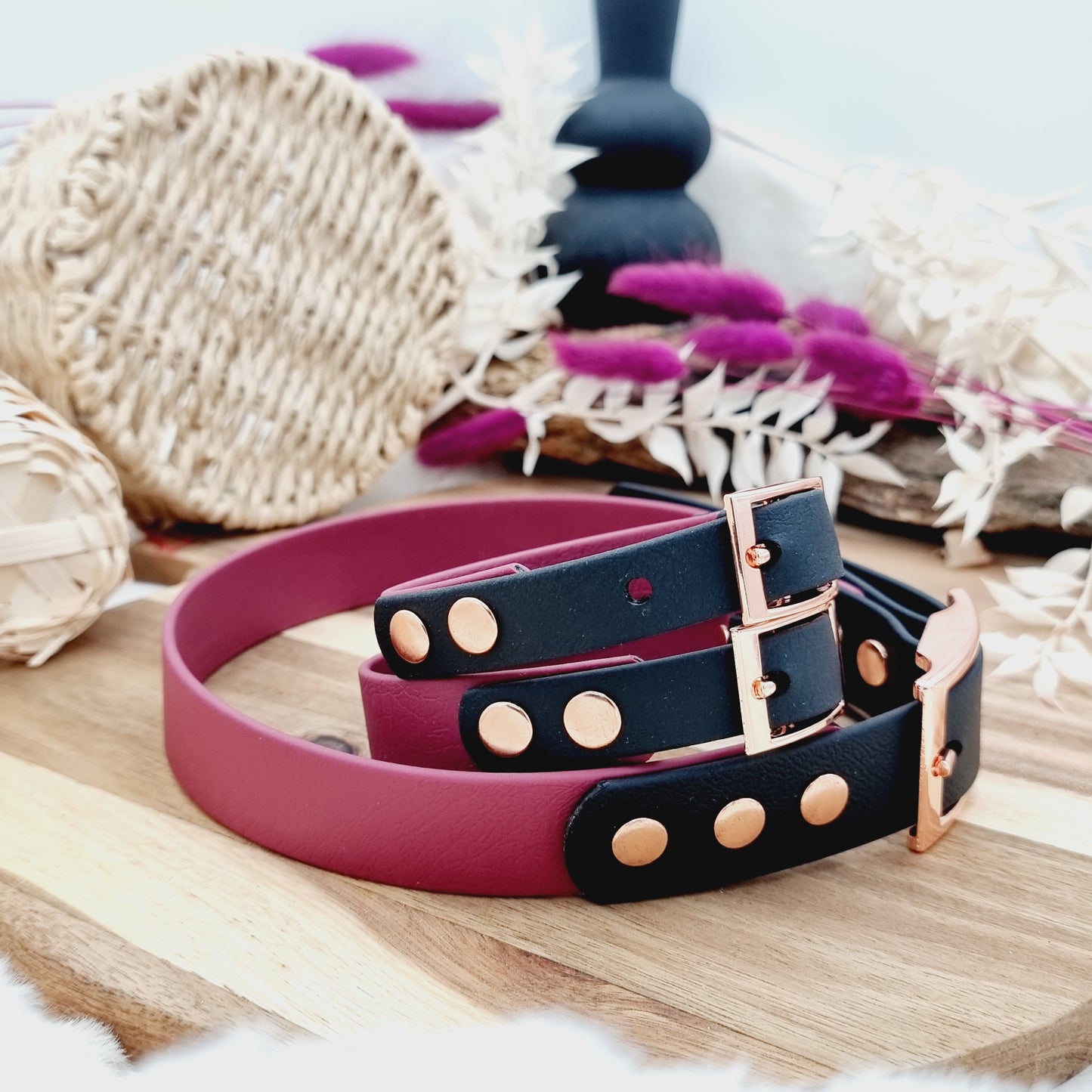 Burgundy & Black - two-coloured Biothane Dog Collar